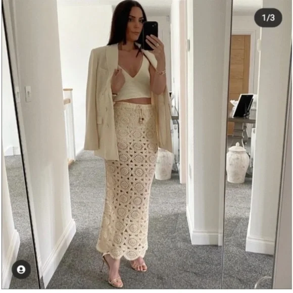 NWOT Zara Off white Crochet Pencil skirt S - Picture 4 of 9